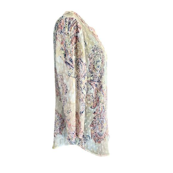 Chico's Sheer Boho Paisley Long Sleeve Tunic Top Pink Blue Size Small/0 Chico's - Picture 4 of 9